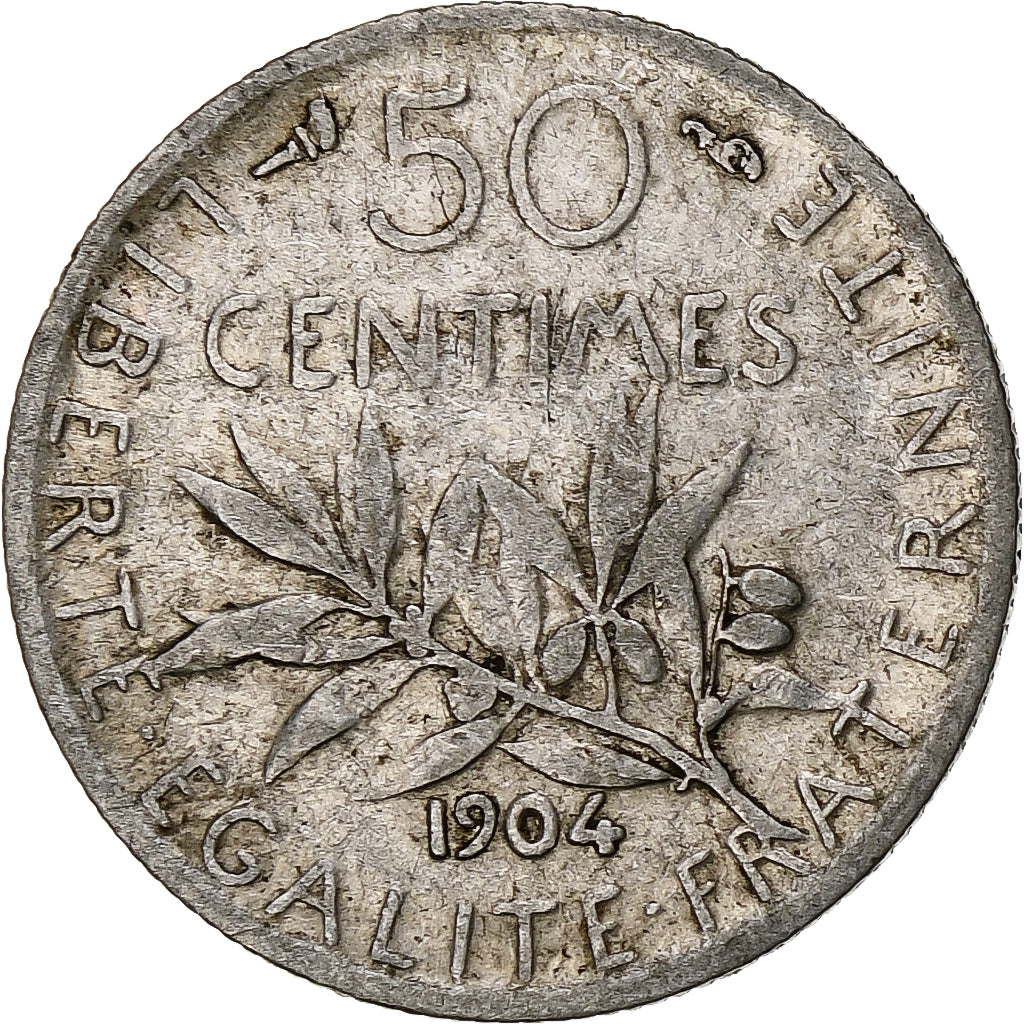 France, 50 Centimes, Semeuse, 1904, Paris, Silver, VF(30-35), Gadoury:420