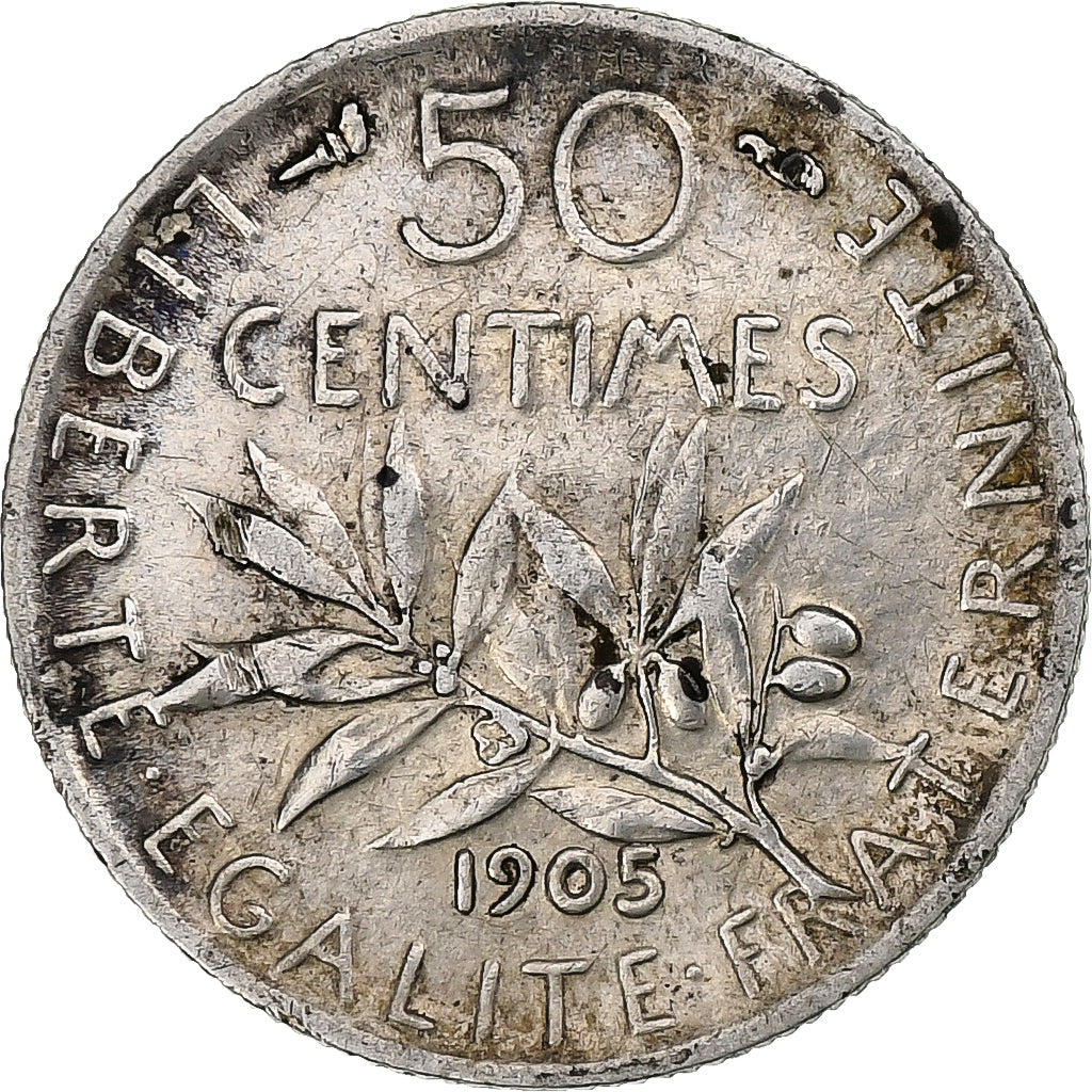 Francja, 50 Centimes, Semeuse, 1905, Paris, Srebro, EF(40-45), Gadoury:420