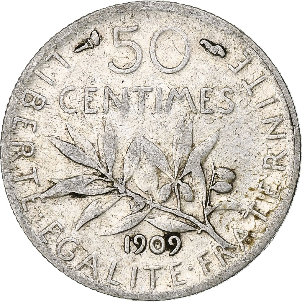 Frankreich, 50 Centimes, Semeuse, 1908, Paris, Silber, SS+, Gadoury:420, KM:854