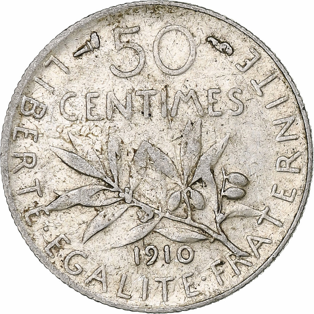 Moneda, Francia, Semeuse, 50 Centimes, 1910, Paris, MBC, Plata, KM:854