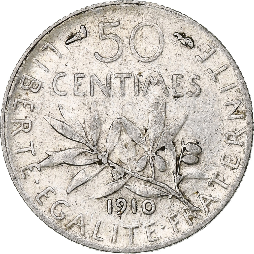 France, 50 Centimes, Semeuse, 1910, Paris, Silver, AU(50-53), Gadoury:420