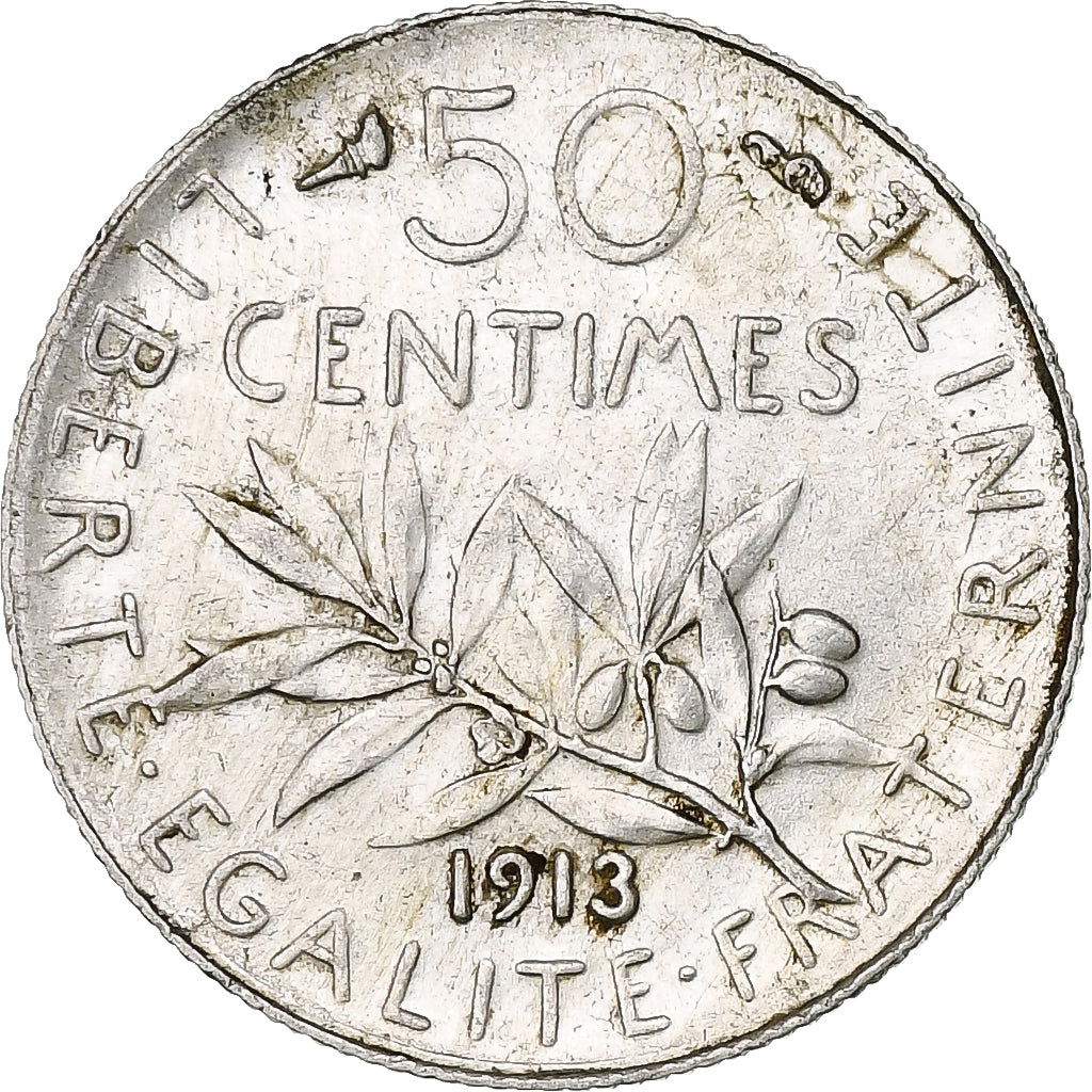 Munten, Frankrijk, Semeuse, 50 Centimes, 1913, Paris, PR, Zilver, KM:854