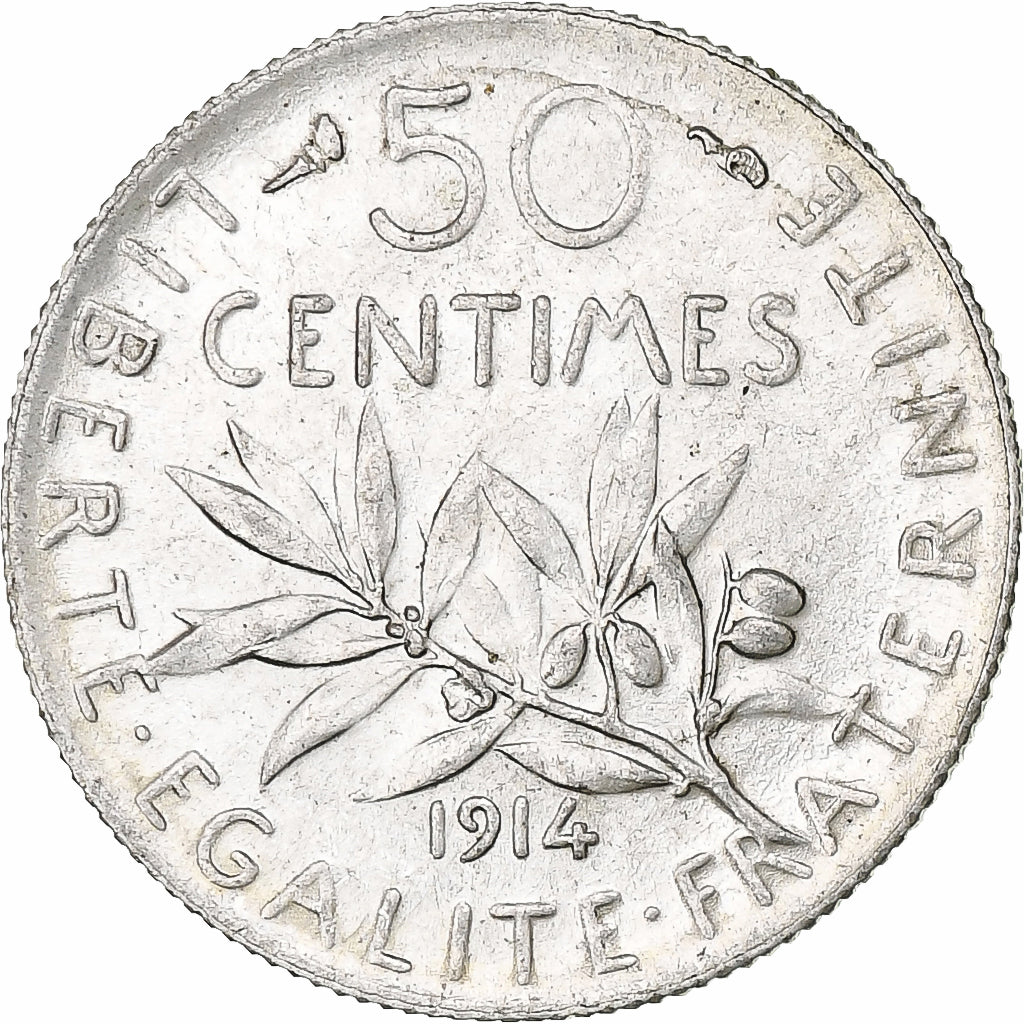 Frankrijk, 50 Centimes, Semeuse, 1914, Paris, Zilver, PR, Gadoury:420, KM:854