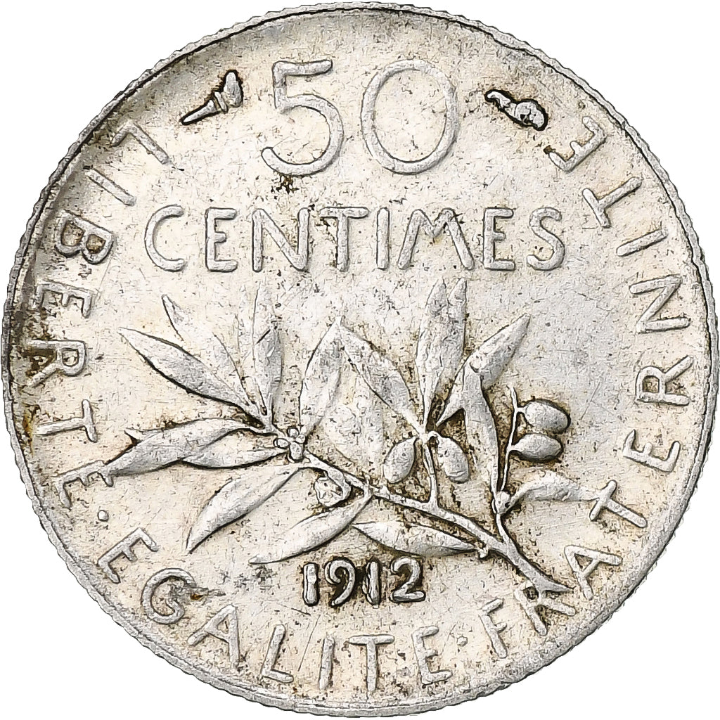 Munten, Frankrijk, Semeuse, 50 Centimes, 1912, PR, Zilver, Gadoury:420