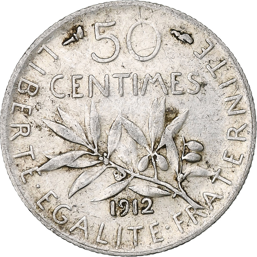 Frankrijk, 50 Centimes, Semeuse, 1912, Paris, Zilver, ZF, Gadoury:420, KM:854