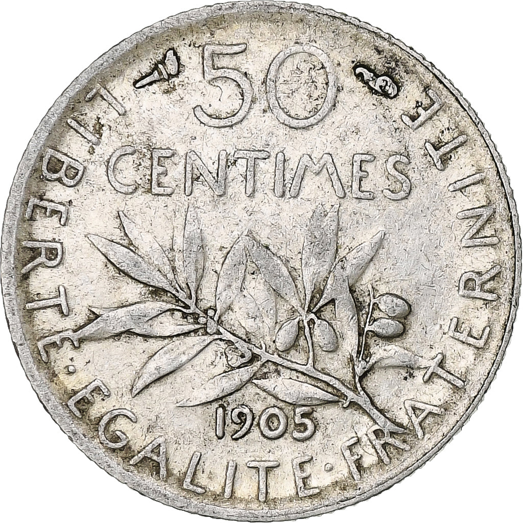 Moneda, Francia, Semeuse, 50 Centimes, 1905, Paris, MBC, Plata, KM:854