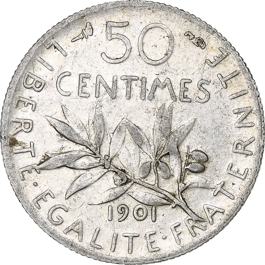 Moneda, Francia, Semeuse, 50 Centimes, 1901, Paris, MBC, Plata, KM:854