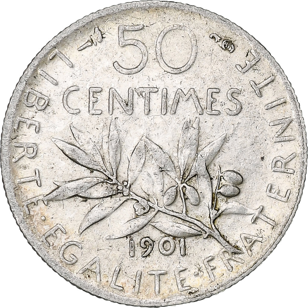 Moneda, Francia, Semeuse, 50 Centimes, 1901, Paris, MBC, Plata, KM:854