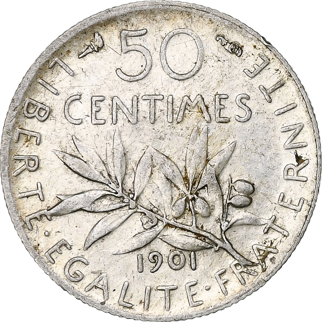Moneda, Francia, Semeuse, 50 Centimes, 1901, Paris, MBC, Plata, KM:854