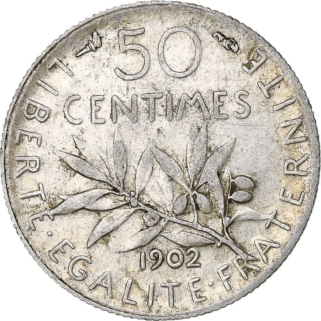 Moneda, Francia, Semeuse, 50 Centimes, 1902, Paris, BC+, Plata, KM:854
