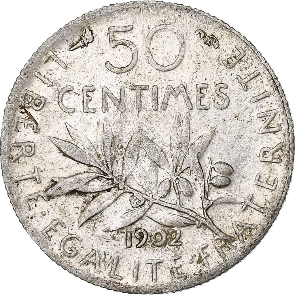 Moneda, Francia, Semeuse, 50 Centimes, 1902, Paris, BC+, Plata, KM:854