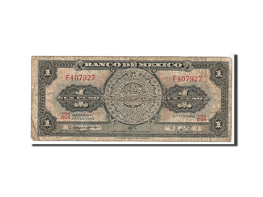 Banknote, Mexico, 1 Peso, 1969, KM:59k, VG(8-10)