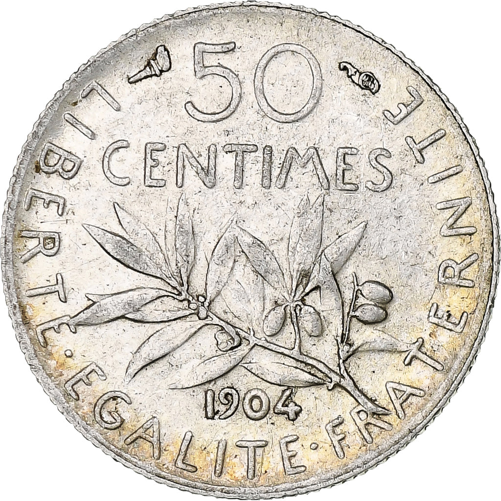 Moneta, Francia, Semeuse, 50 Centimes, 1904, Paris, MB+, Argento, KM:854