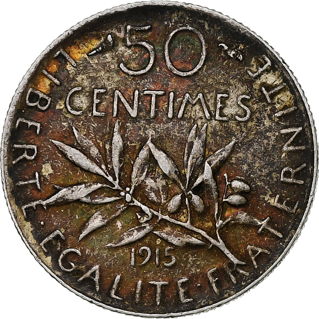 Moneda, Francia, Semeuse, 50 Centimes, 1915, Paris, MBC, Plata, KM:854