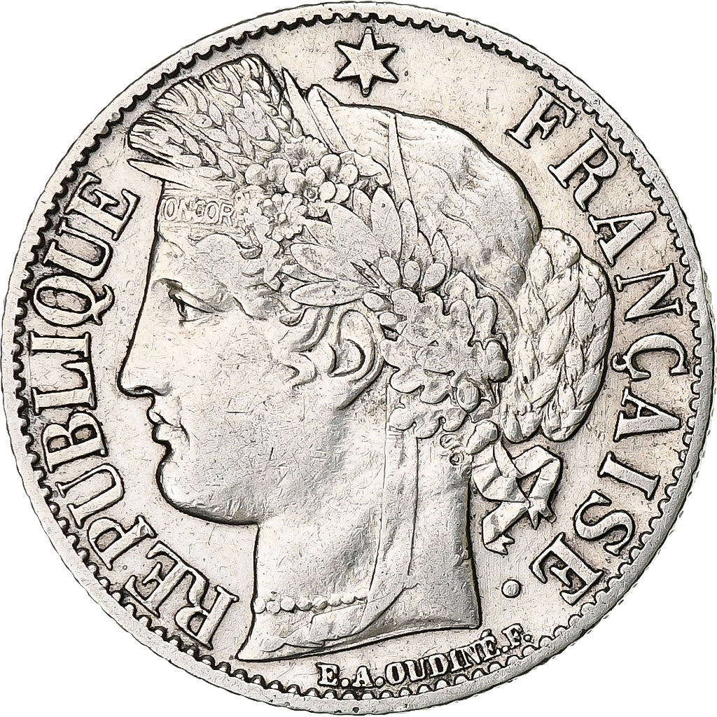 France, Franc, Cérès, 1871, Paris, Silver, EF(40-45), Gadoury:465, KM:822.1