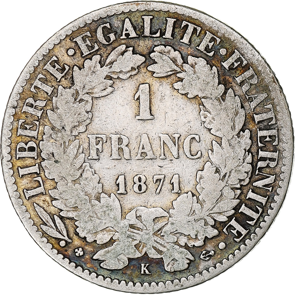 Frankreich, Franc, Cérès, 1871, Bordeaux, Silber, S, Gadoury:465, KM:822.2