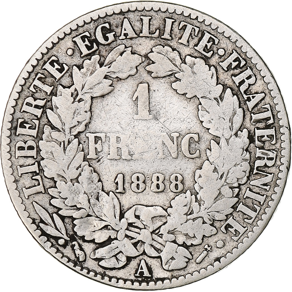 France, Cérès, Franc, 1888, Paris, F(12-15), Silver, KM:822.1
