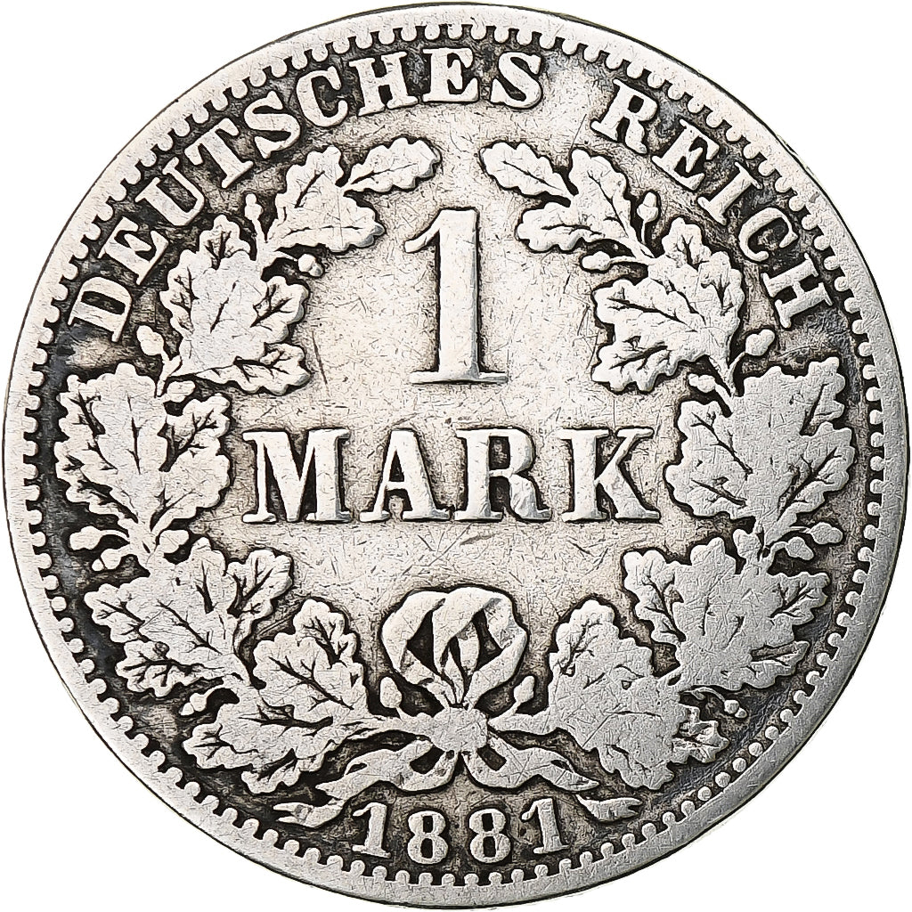 ALEMANIA - IMPERIO, Wilhelm I, Mark, 1881, Berlin, Plata, BC+, KM:7