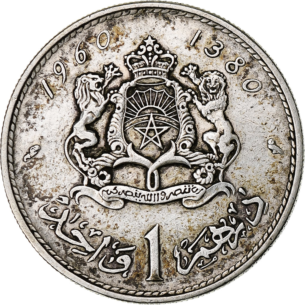 Marocco, Mohammed V, Dirham, 1960, Paris, Argento, MB+, KM:55