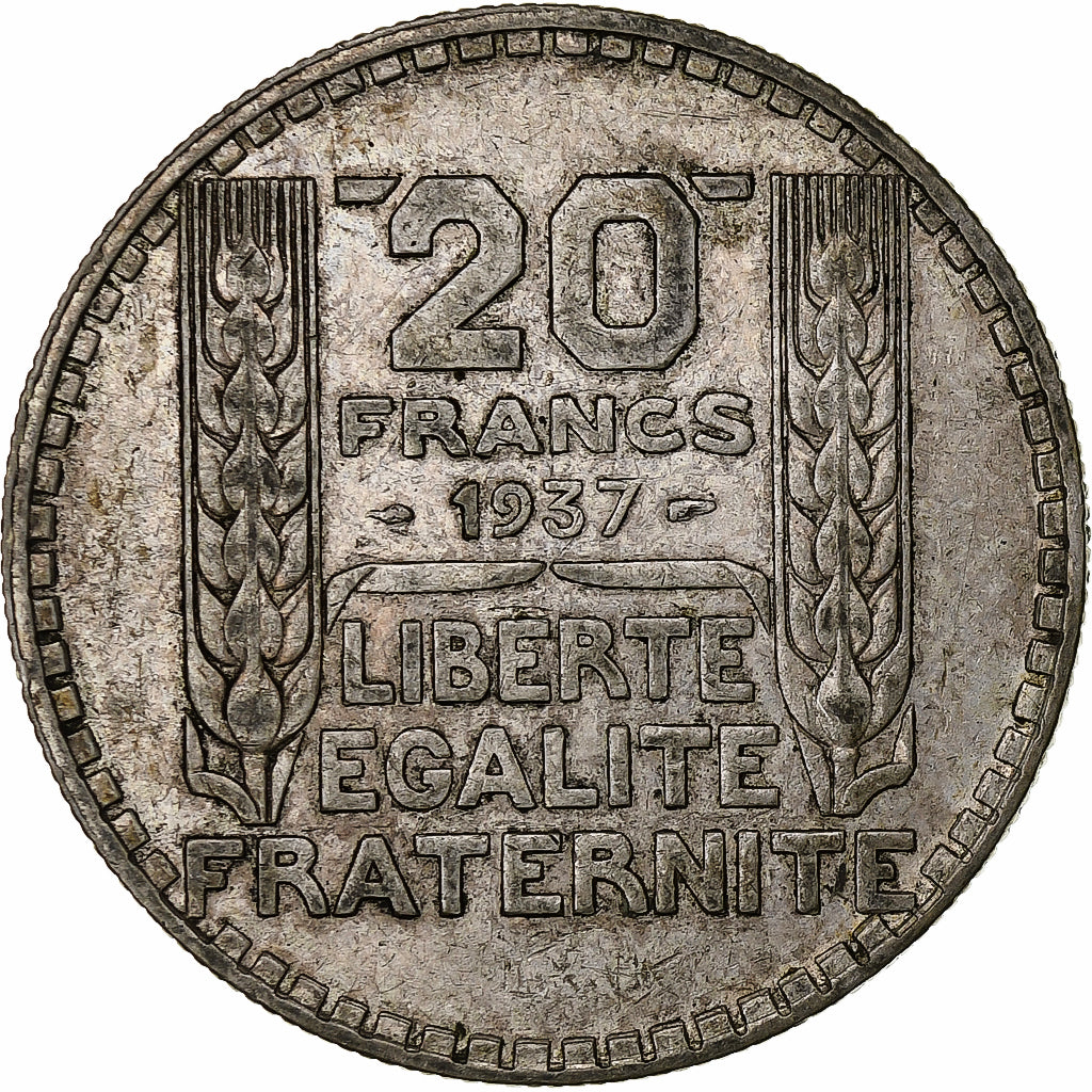 Frankrijk, 20 Francs, Turin, 1937, Paris, Zilver, ZF+, Gadoury:852, KM:879