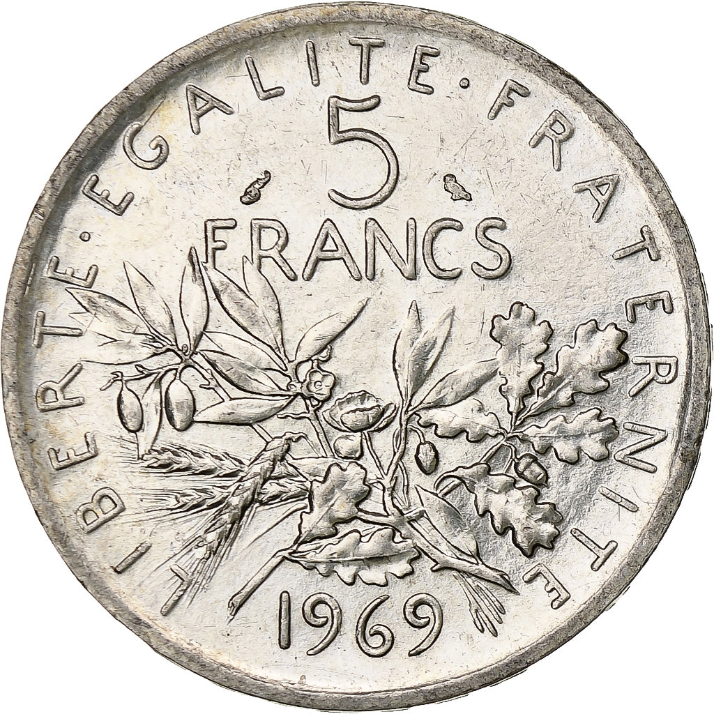 France, Semeuse, 5 Francs, 1969, Paris, SUP, Argent, KM:926