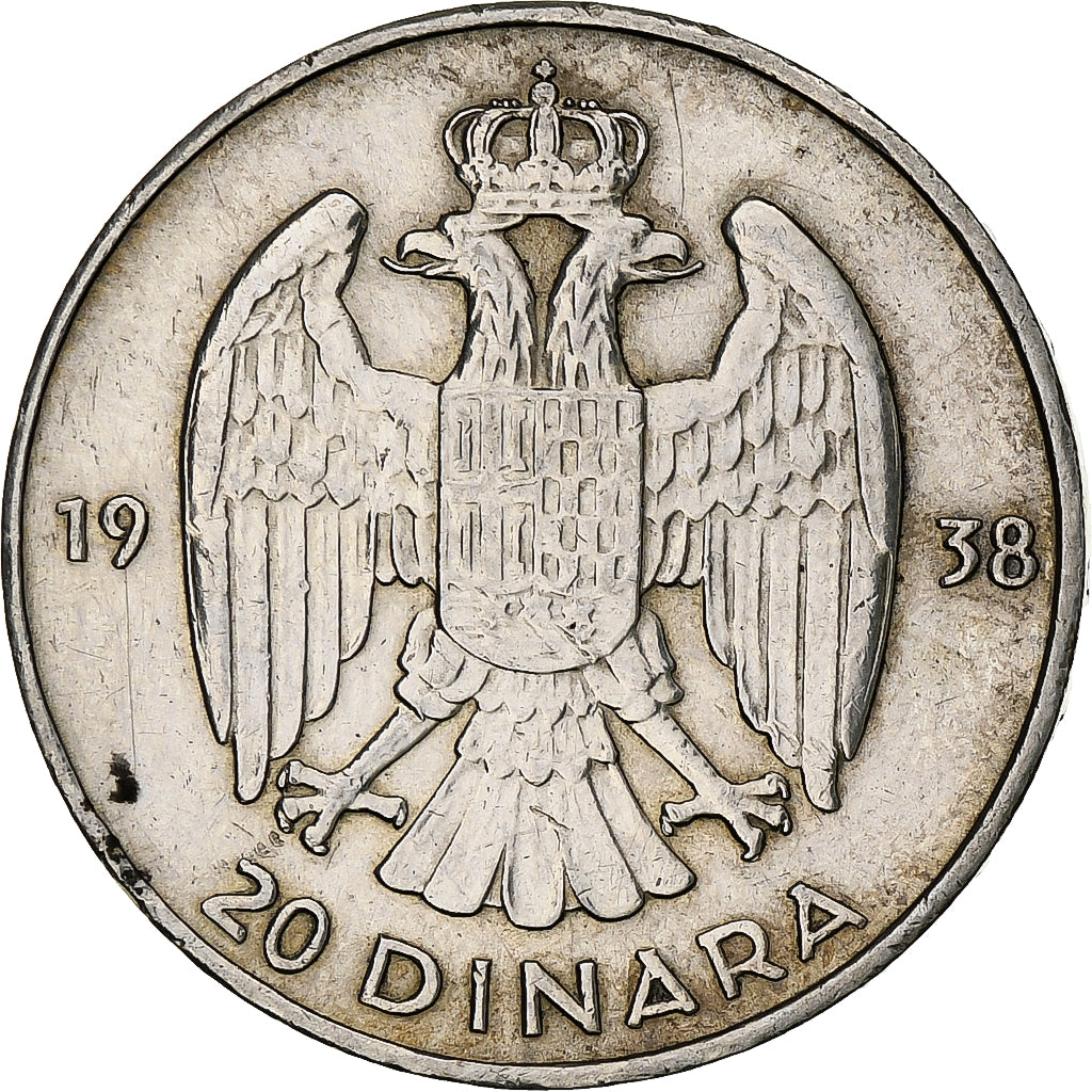 Coin, Yugoslavia, Petar II, 20 Dinara, 1938, EF(40-45), Silver, KM:23