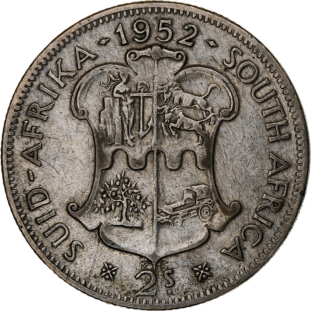 Sudafrica, George VI, 2 Shillings, 1952, Argento, BB, KM:38.2