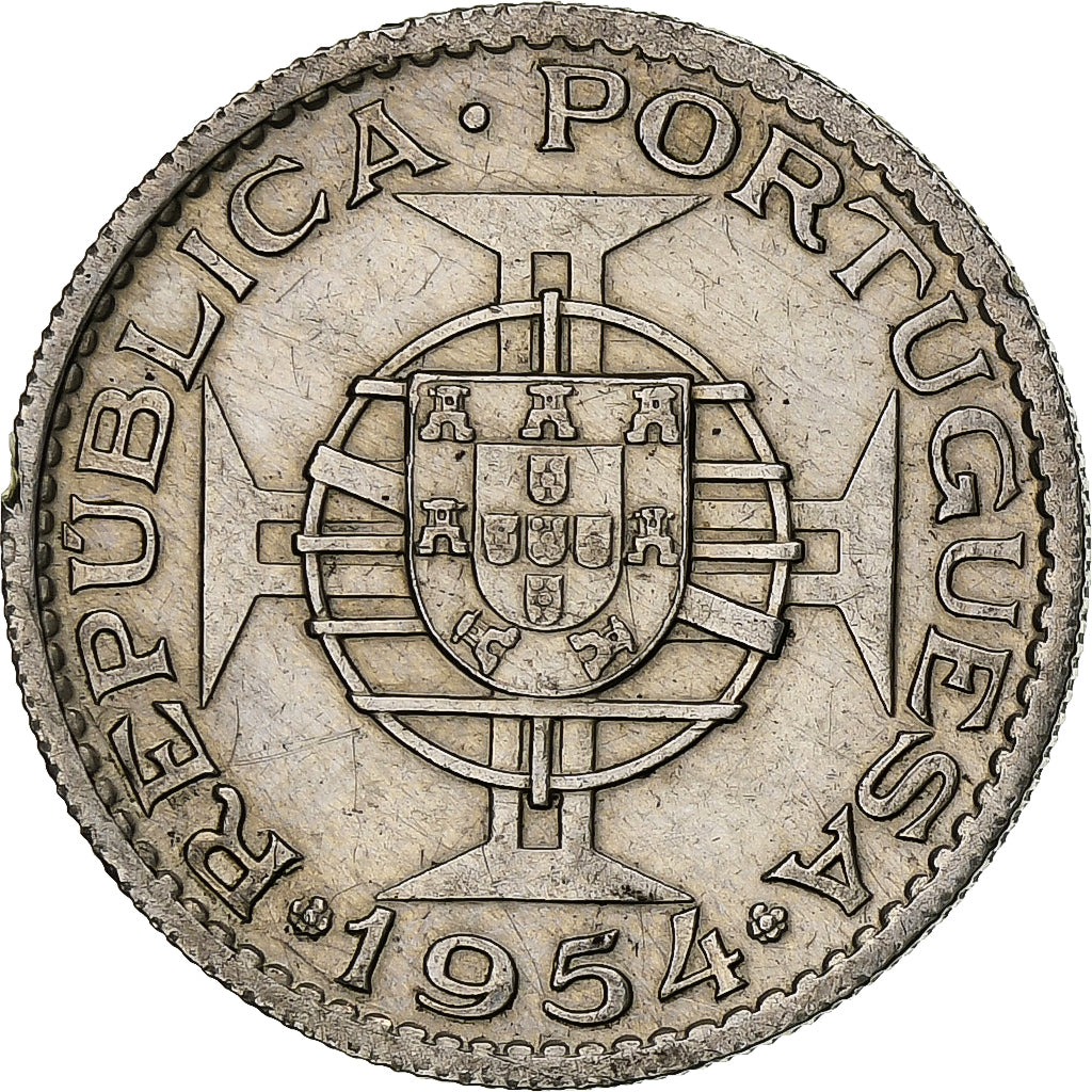 Mozambique, 10 Escudos, 1954, Silver, EF(40-45), KM:79