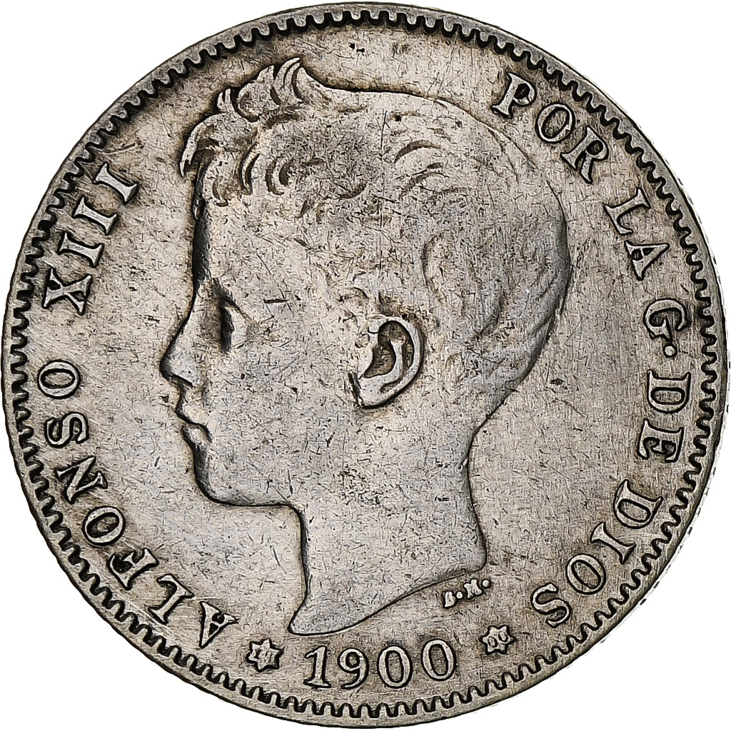 Spain, Alfonso XIII, Peseta, 1900, Valencia, Silver, EF(40-45), KM:706