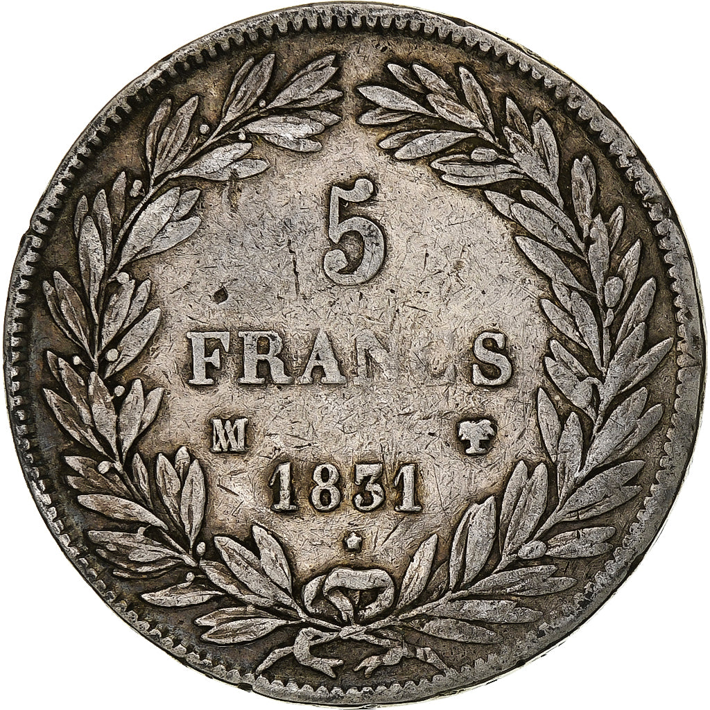 Moneta, Francia, Louis-Philippe, 5 Francs, 1831, Marseille, MB+, Argento