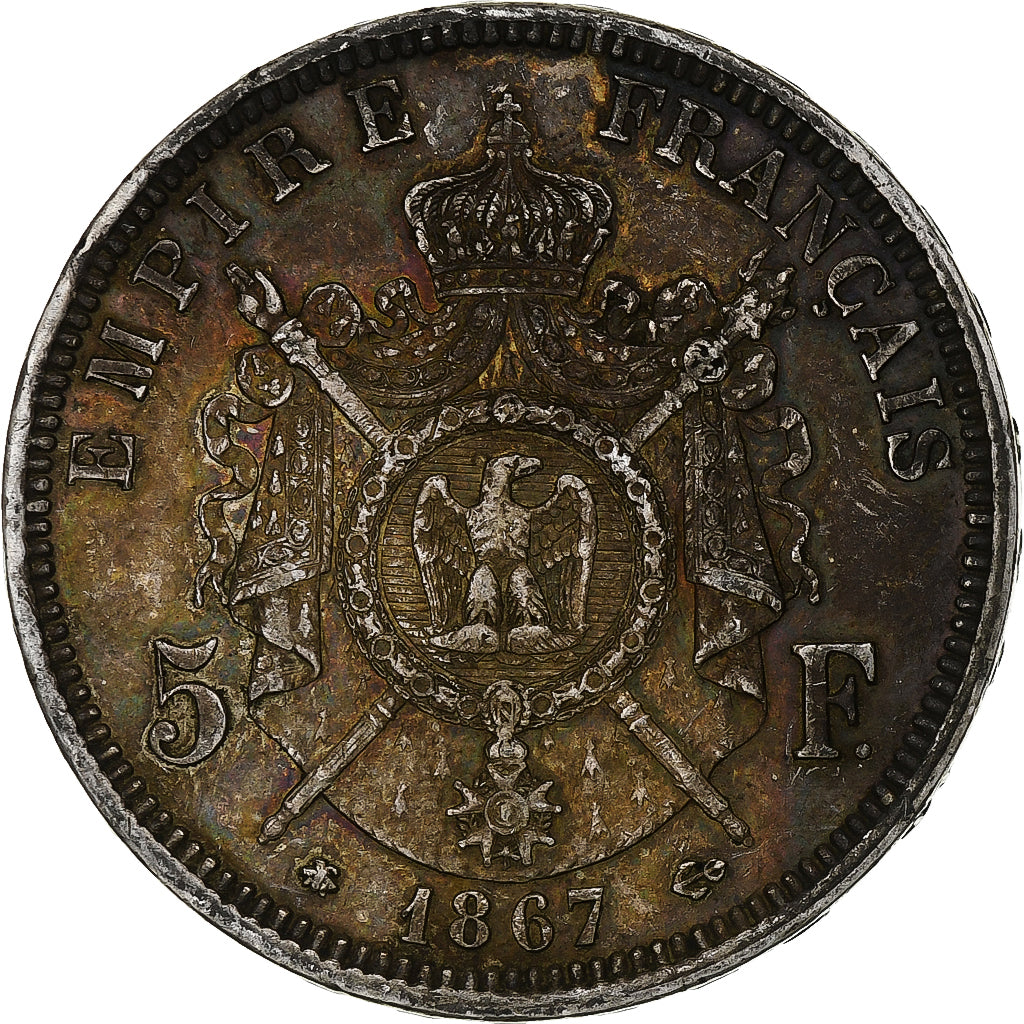 Moneta, Francia, Napoleon III, Napoléon III, 5 Francs, 1867, Paris, BB+