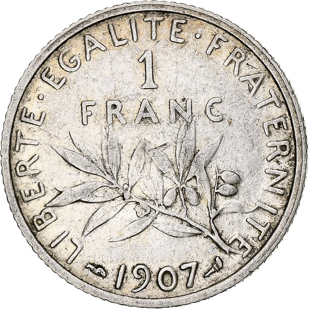Coin, France, Semeuse, Franc, 1907, Paris, VF(30-35), Silver, KM:844.1