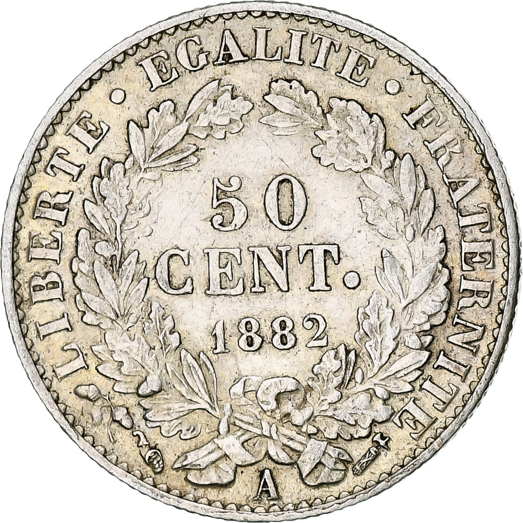 France, 50 Centimes, Cérès, 1882, Paris, Silver, VF(30-35), Gadoury:419a