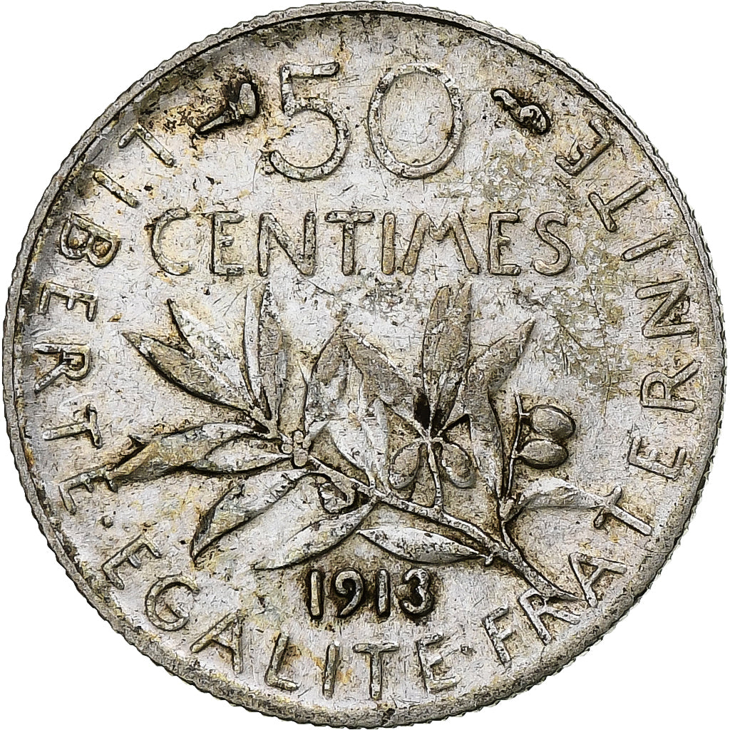 France, Semeuse, 50 Centimes, 1913, Paris, EF(40-45), Silver, KM:854,Gadoury 420