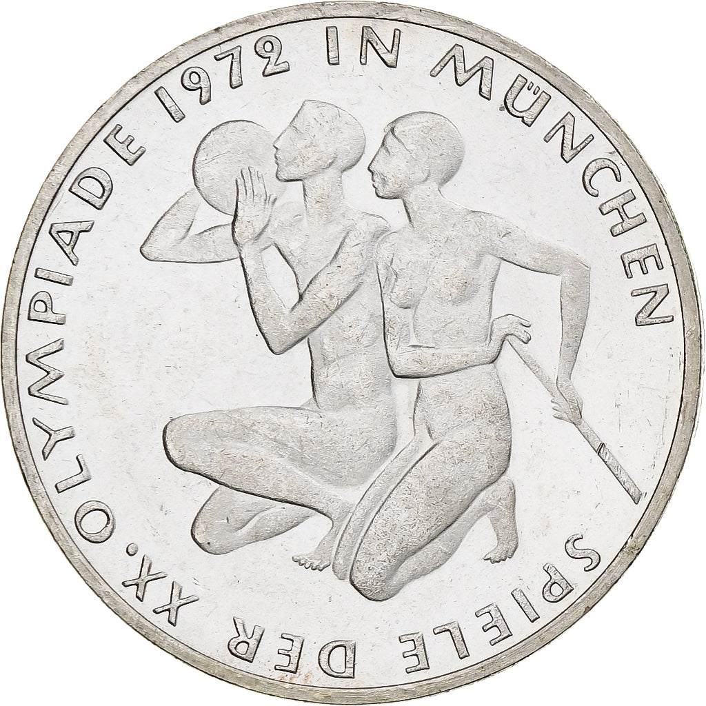 Moneda, ALEMANIA - REPÚBLICA FEDERAL, 10 Mark, 1972, Stuttgart, BE, SC, Plata