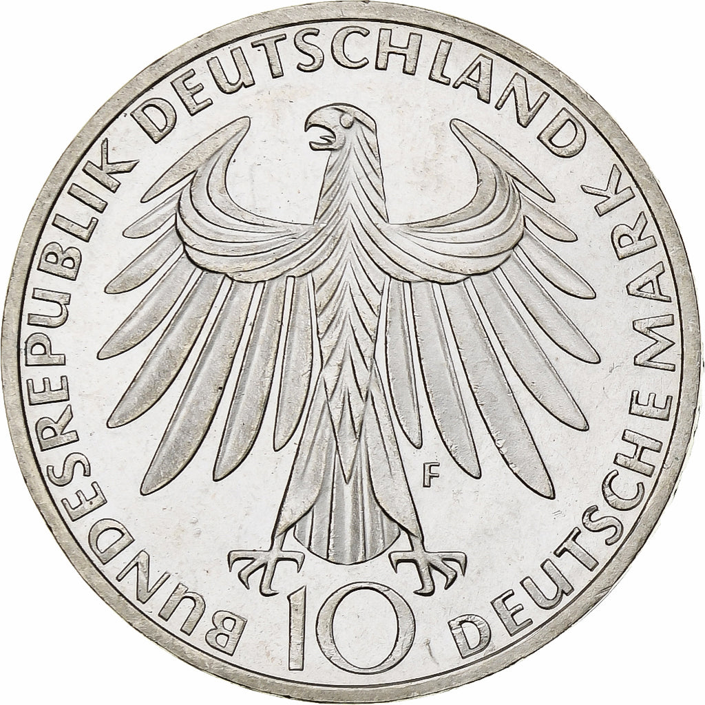 Moneda, ALEMANIA - REPÚBLICA FEDERAL, 10 Mark, 1972, Stuttgart, BE, SC, Plata