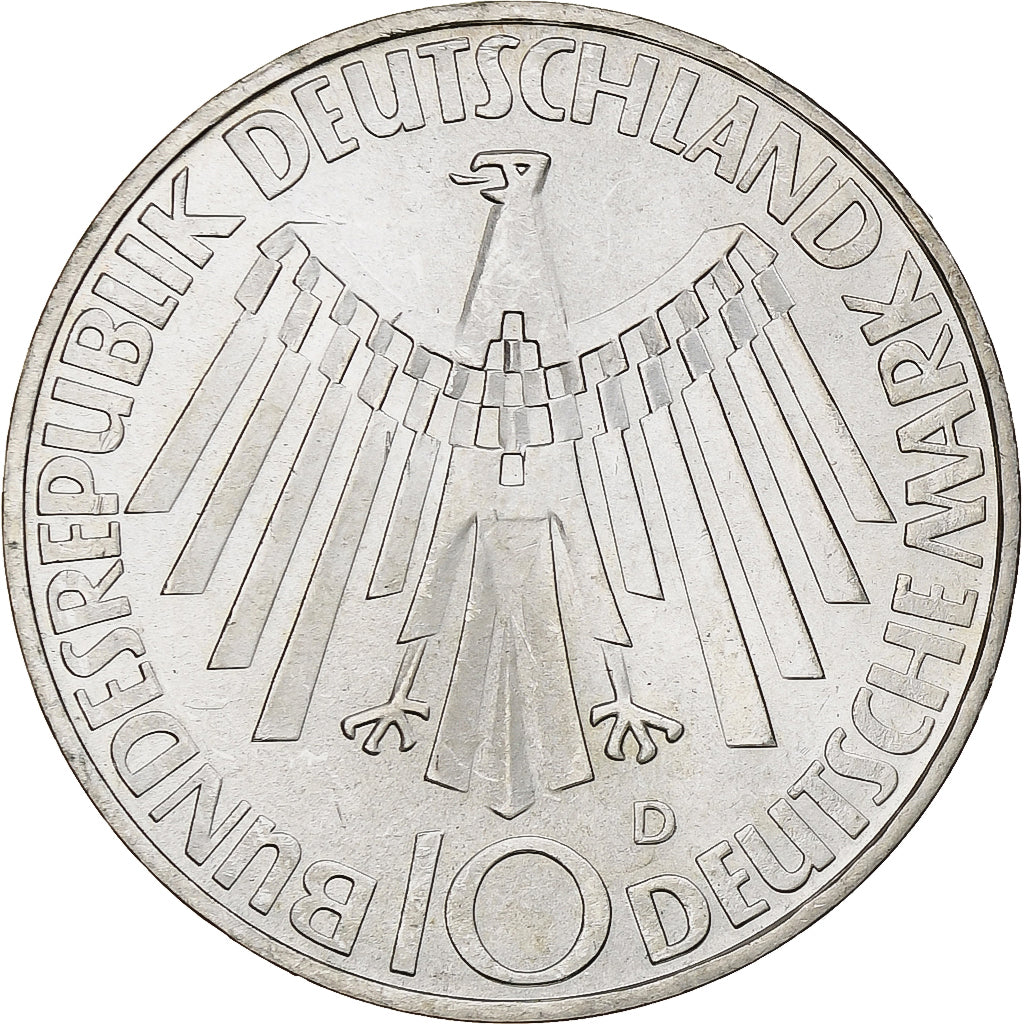 ALEMANHA - REPÚBLICA FEDERAL, 10 Mark, 1972, Munich, Prata, AU(55-58), KM:130