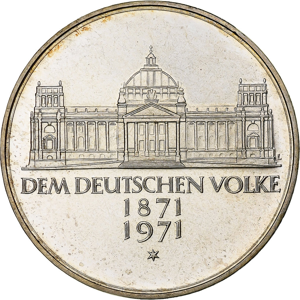 GERMANIA - REPUBBLICA FEDERALE, 5 Mark, 1971, Karlsruhe, Argento, SPL, KM:128.1