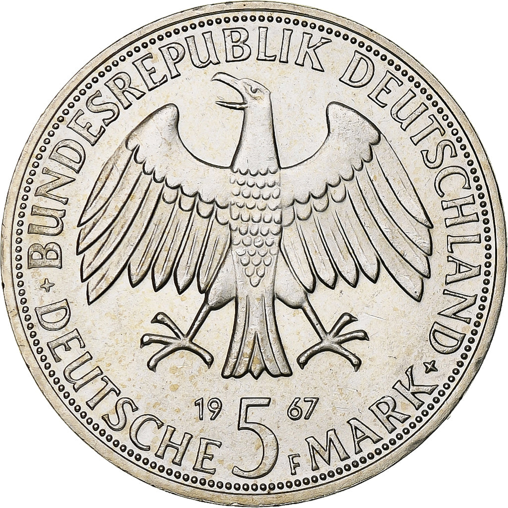 GERMANY - FEDERAL REPUBLIC, 5 Mark, 1967, Stuttgart, Silver, MS(60-62), KM:120.1