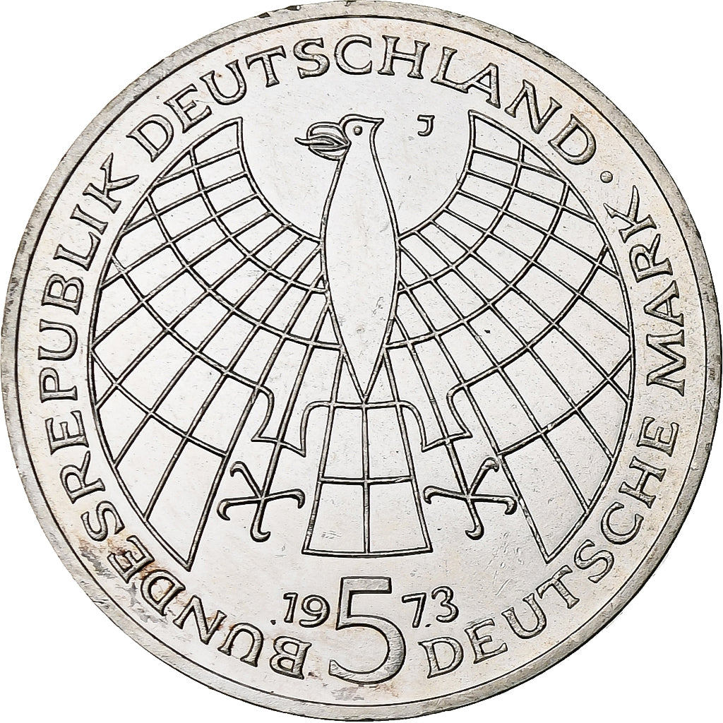 République fédérale allemande, 5 Mark, 1973, Hamburg, Germany, SPL, KM:136