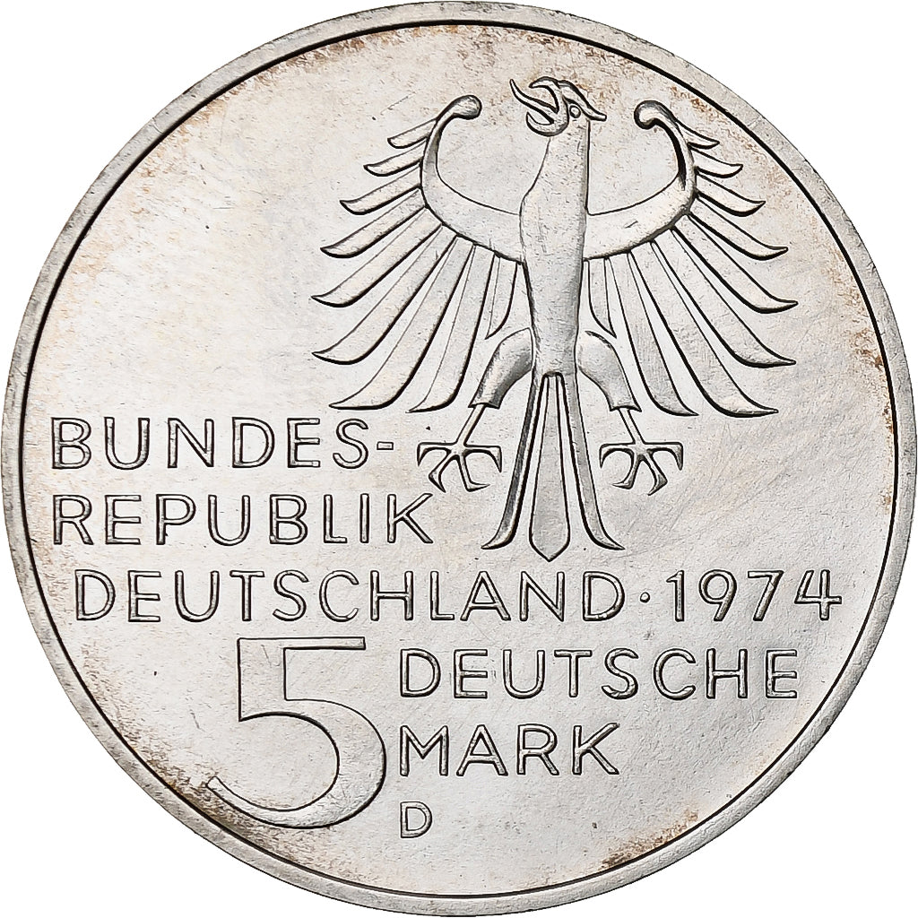 République fédérale allemande, 5 Mark, 1974, Munich, Argent, SUP, KM:139