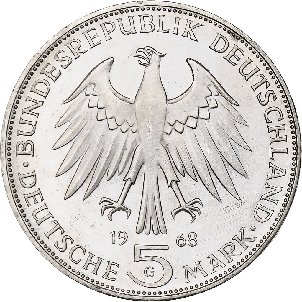 GERMANY - FEDERAL REPUBLIC, 5 Mark, 1968, Karlsruhe, AU(55-58), KM:122