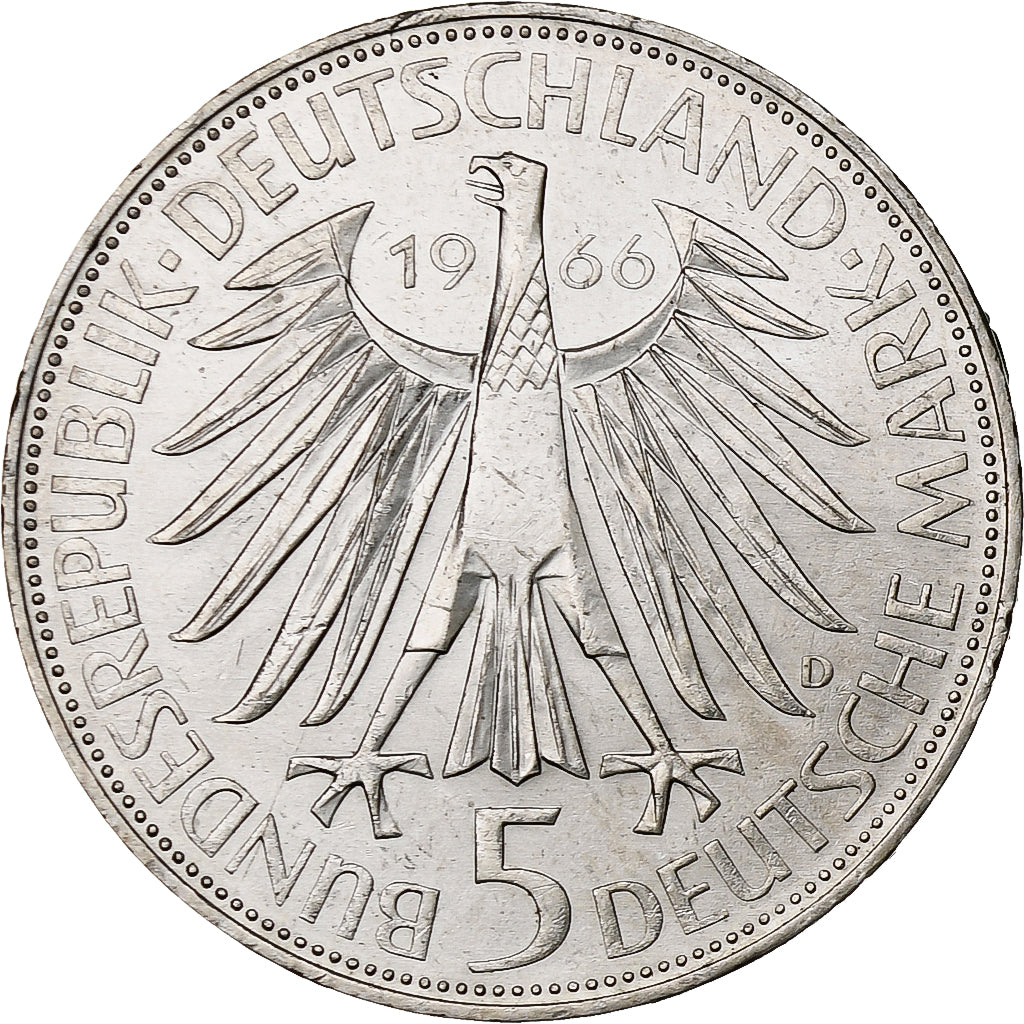 République fédérale allemande, 5 Mark, 1966, Munich, Argent, SUP, KM:119.1