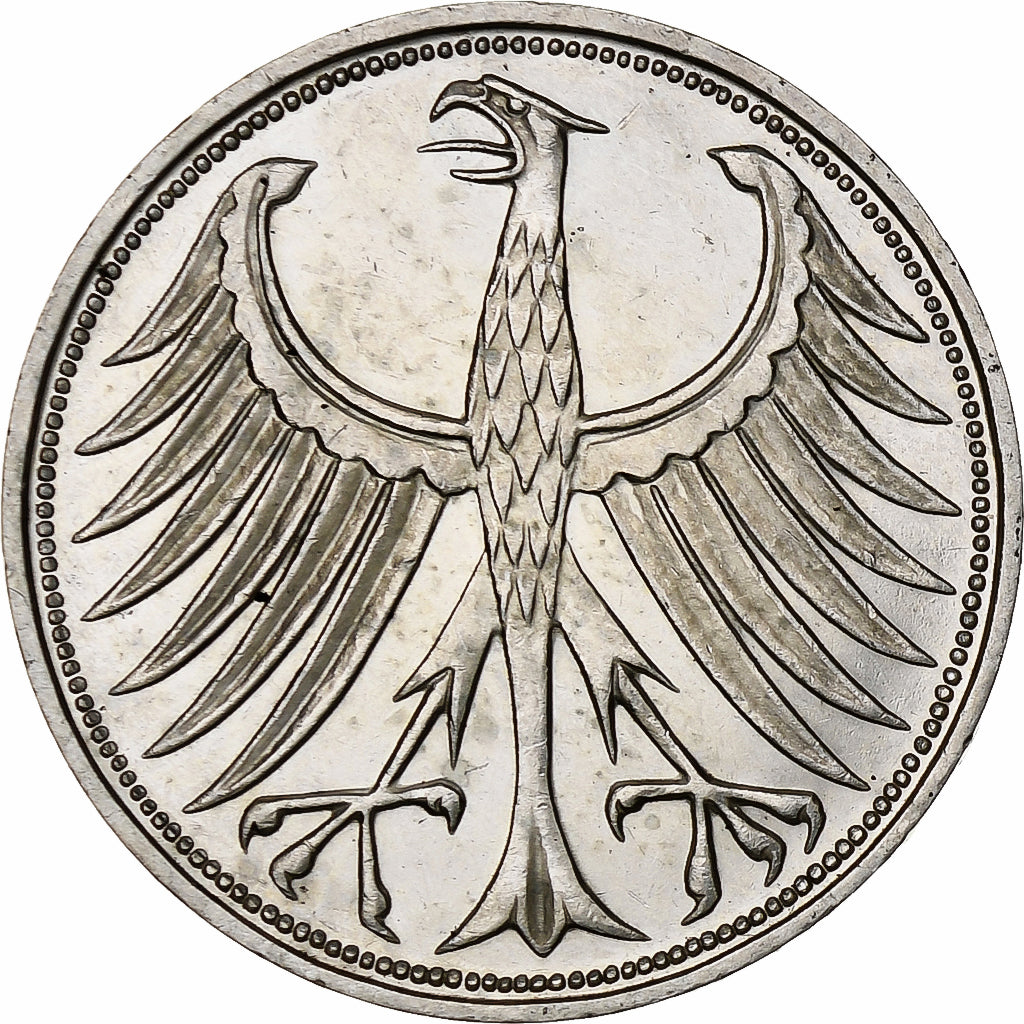 GERMANY - FEDERAL REPUBLIC, 5 Mark, 1964, Stuttgart, Silver, MS(60-62), KM:112.1