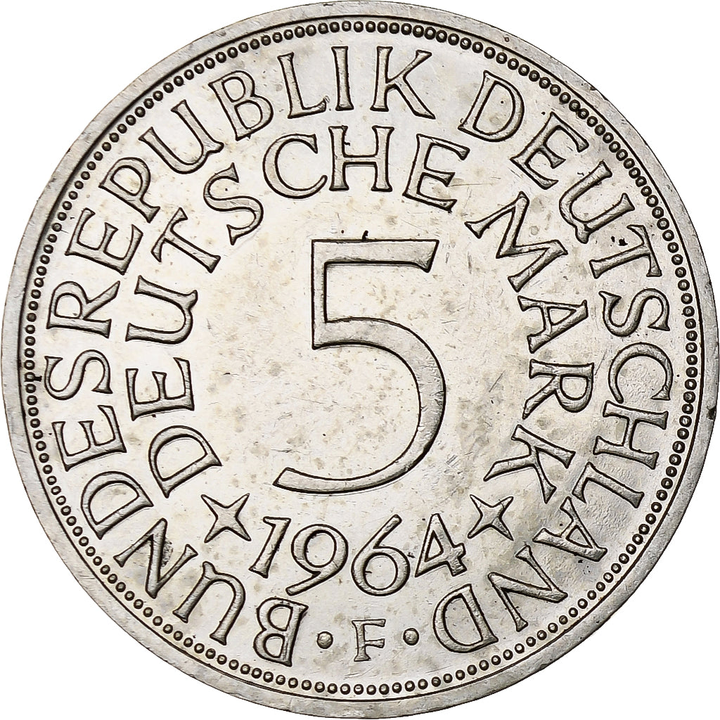 GERMANY - FEDERAL REPUBLIC, 5 Mark, 1964, Stuttgart, Silver, MS(60-62), KM:112.1