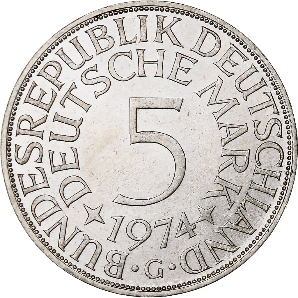 GERMANIA - REPUBBLICA FEDERALE, 5 Mark, 1974, Karlsruhe, Argento, SPL-, KM:112.1