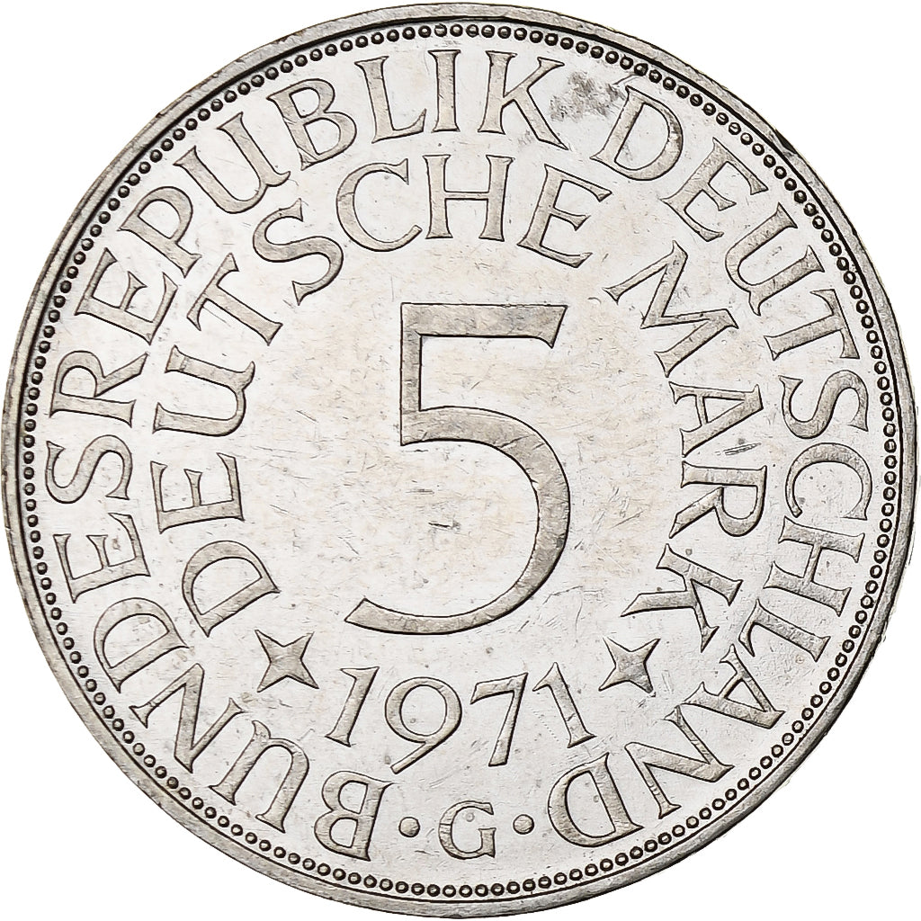 GERMANY - FEDERAL REPUBLIC, 5 Mark, 1971, Karlsruhe, AU(50-53), Silver, KM:112.1