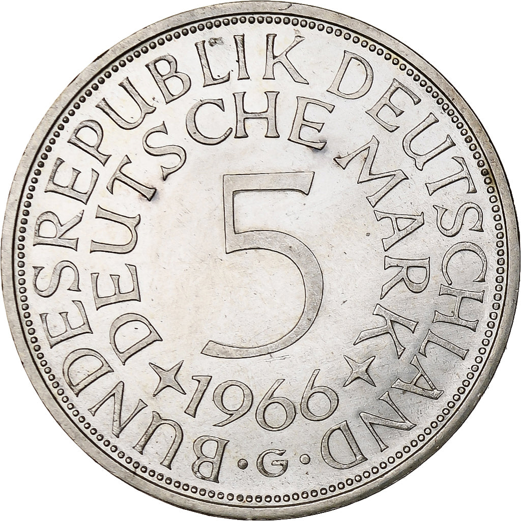 République fédérale allemande, 5 Mark, 1966, Karlsruhe, Argent, SUP+