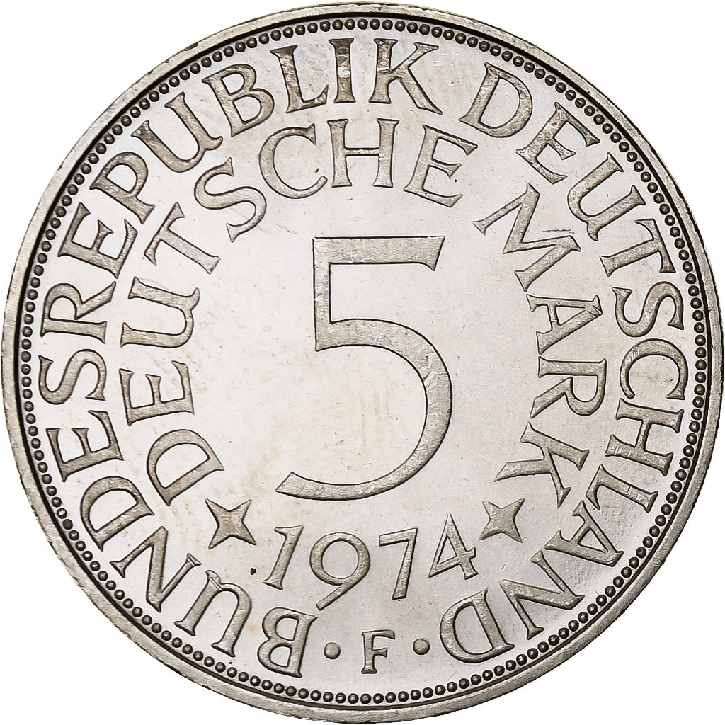 GERMANY - FEDERAL REPUBLIC, 5 Mark, 1974, Stuttgart, Silver, MS(60-62), KM:112.1