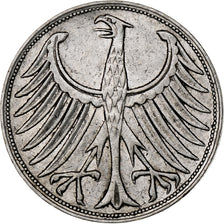 GERMANY - FEDERAL REPUBLIC, 5 Mark, 1957, Karlsruhe, Silver, AU(50-53), KM:112.1